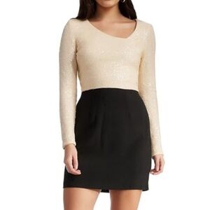 Dress The Population Chante Cream and Black Sequin Dress Size XS